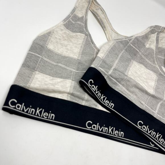 Calvin Klein NWT Modern Cotton Wireless Unlined Plaid Bralette 2 Pk L Black, Tan - Picture 2 of 7
